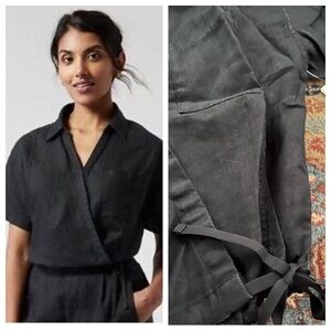 NWT Athleta black Playa Linen top wrap blouse S